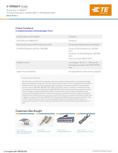 TE Connectivity 3-1393565-9 1 St. Tray