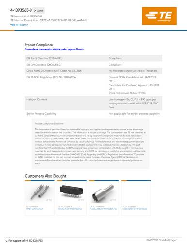 TE Connectivity 4-1393565-0 1 St. Tray