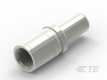 Ein silberner Metallstecker mit zylindrischer Form und glatter Oberfläche, möglicherweise ein elektrischer oder mechanischer Verbinder.