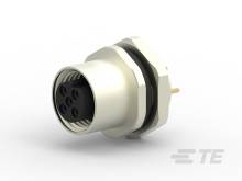 Ein metallischer, runder Stecker mit fünf Pins und einem sechseckigen Gewinde. Hauptsächlich in elektronischen Geräten verwendet.