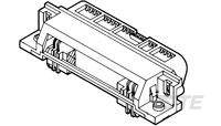 Strichzeichnung eines elektronischen Bauteils mit mehreren Pins und Steckverbindungen. Technisches Diagramm zur Veranschaulichung.