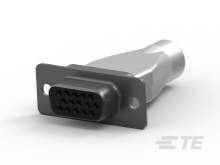 DIN-Stecker, 13-polig, silberfarben, seitlich dargestellt, zeigt die runde Buchse und rechteckige Montageplatte.