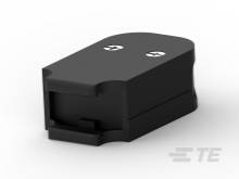 Schwarzes, rechteckiges Kunststoffgehäuse mit abgerundeten Ecken und zwei sichtbaren Schrauben oben.