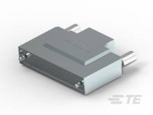 Bild eines grauen Steckverbinders mit rechteckiger Form und zwei Metallstiften.