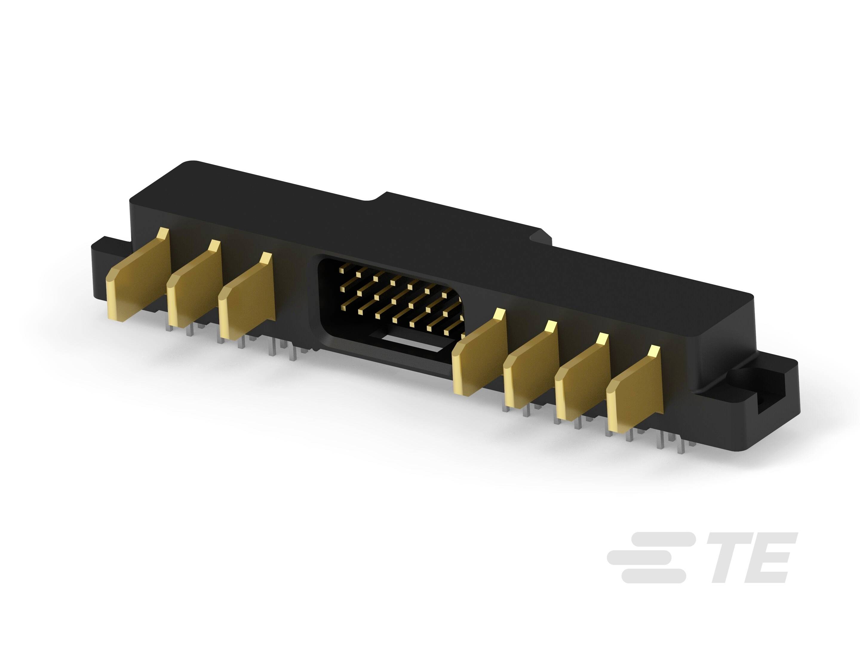 Ein schwarzer und goldener Steckverbinder mit mehreren Pins, zur Verwendung in elektronischen Geräten.