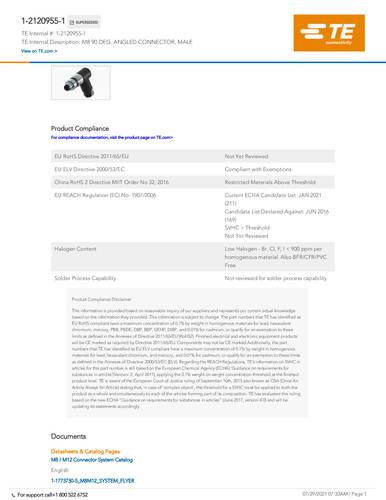 teconnectivity TE Connectivity 1-2120955-1 Bag 1St.
