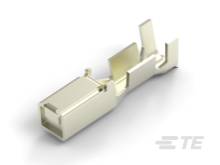 Ein Metallkontakt für ein elektrisches Stecksystem, mit L-förmigem Design und Klemmen zum Einsetzen in einen Stecker.