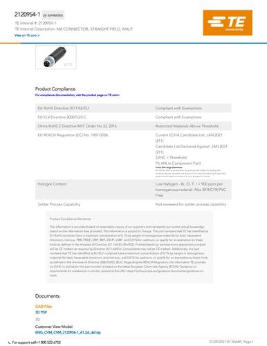 teconnectivity TE Connectivity 2120954-1 Bag 1St.