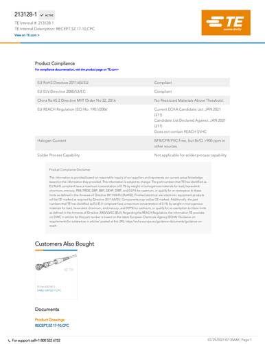 teconnectivity TE Connectivity 213128-1 Package 1St.