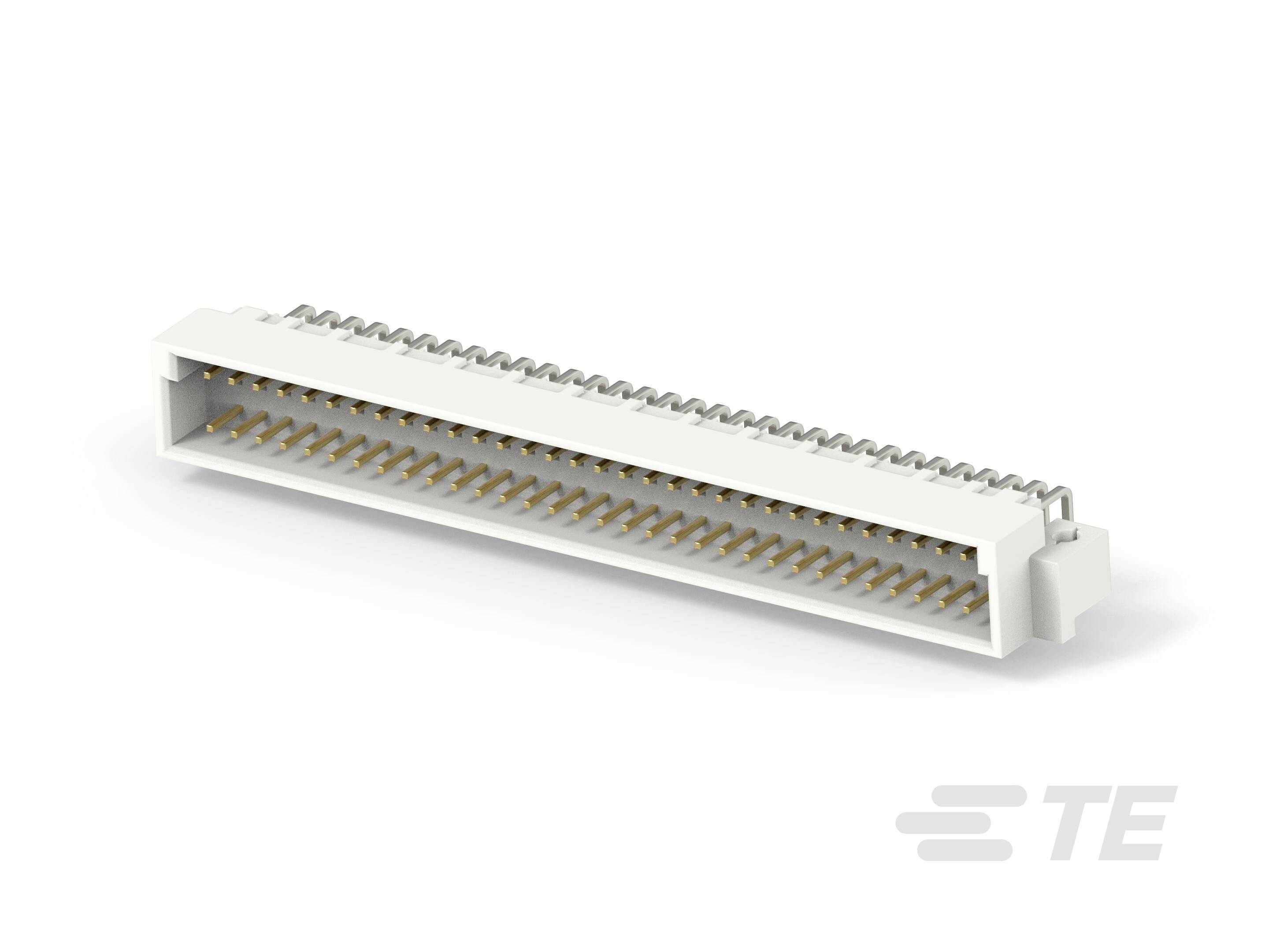 Ein rechteckiger elektronischer Steckverbinder mit mehreren goldfarbenen Pins, geeignet für Leiterplattenanschlüsse.