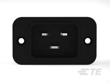 Ein schwarzer elektrischer Anschluss mit rechteckiger Form und drei vertikalen Schlitzen in der Mitte, montierbar mit zwei seitlichen Löchern.