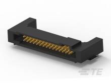 Abgewinkelter Stecker mit goldenen Kontakten, schwarz, seitliche Ansicht. Verwendet für elektronische Verbindungen.