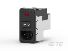 Schwarzer Schalter mit integriertem Steckmechanismus und rotem Licht. Eignet sich für elektrische Geräte.