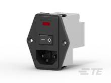 Ein rechteckiger, schwarzer Schnappschaltereinsatz mit rotem Schalter und zwei Schraublöchern, geeignet für elektrische Geräte.