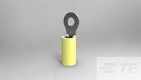 Ein kleiner, gelber Zylinder mit einem silbernen, metallischen Ring an der Oberseite, vermutlich ein Anschlusskabel oder Stecker.