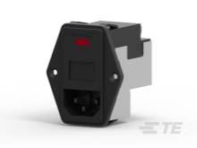 Schwarz-weißer Netzkabelanschluss mit Schalter und Sicherungshalter.