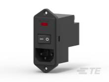 Schwarzer Geräteschalter mit integriertem Sicherungshalter und rotem Licht, geeignet für elektronische Geräte.