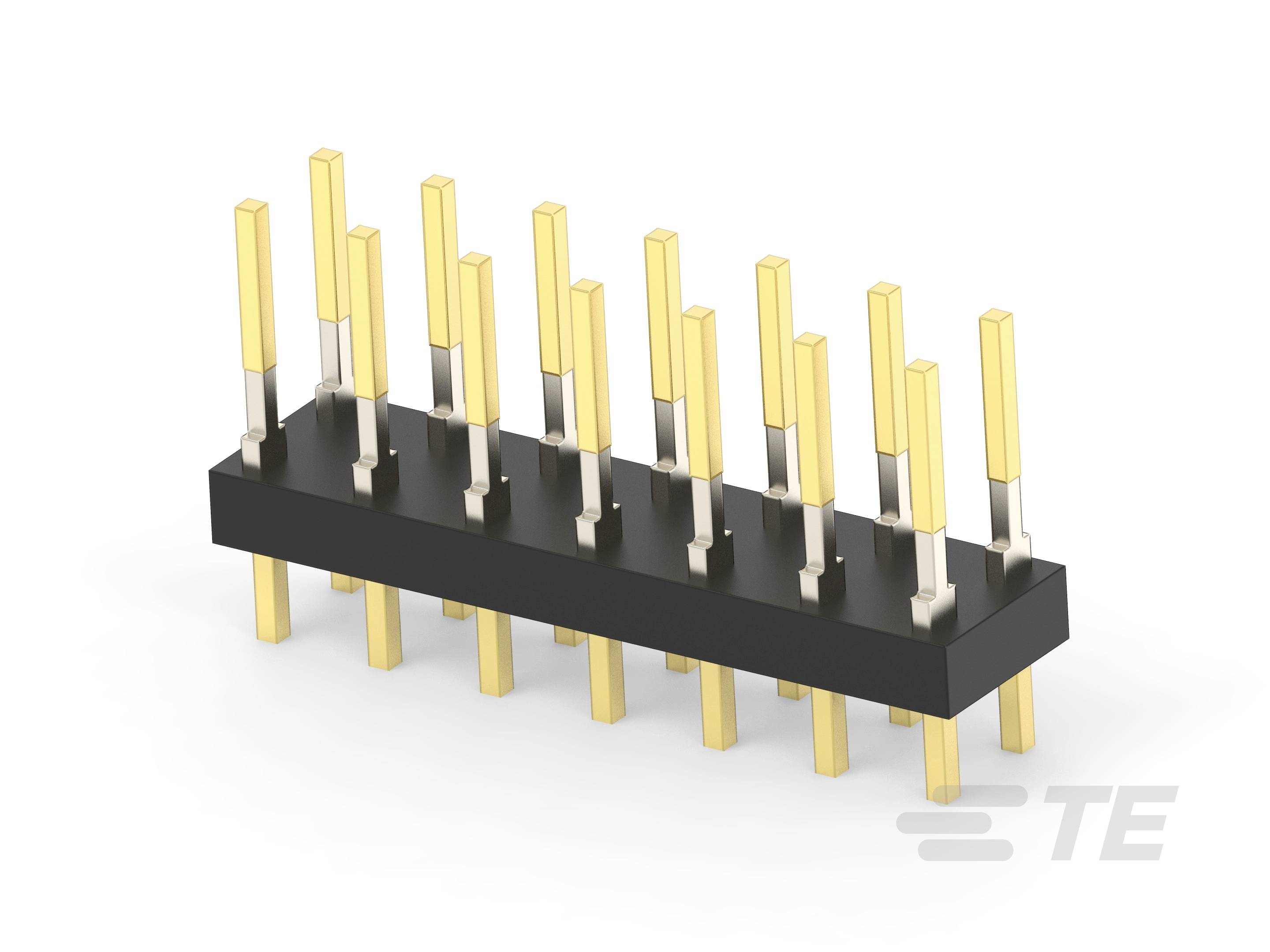Steckverbinder mit schwarzen Gehäuse und goldfarbenen Stiften in zwei Reihen; dient als elektrischer Anschluss in Geräten.