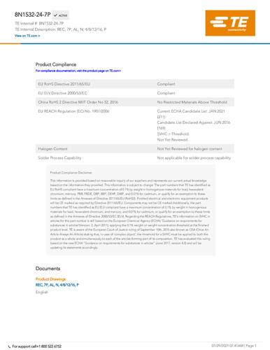 teconnectivity TE Connectivity 8N1532-24-7P Package 1St.