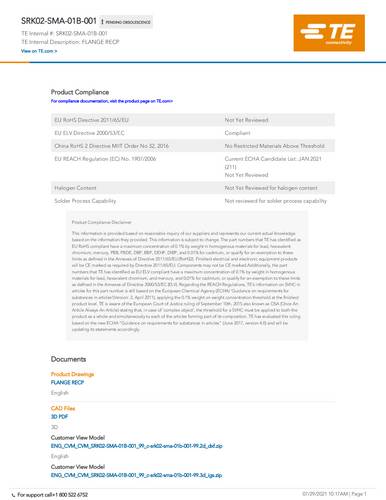 TE Connectivity SRK02-SMA-01B-001 1St.