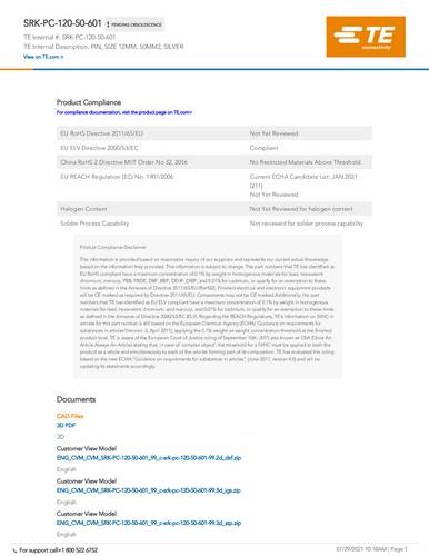 TE Connectivity SRK-PC-120-50-601 1St.