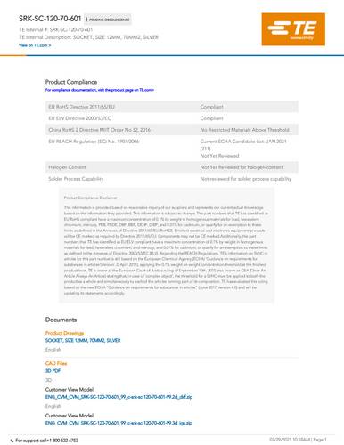 TE Connectivity SRK-SC-120-70-601 1St.