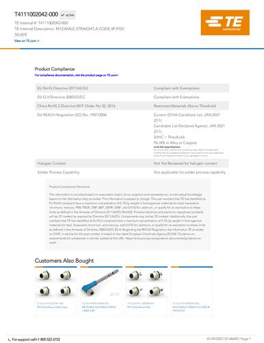 teconnectivity TE Connectivity T4111002042-000 Bag 1St.