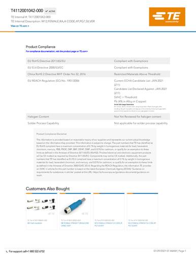 teconnectivity TE Connectivity T4112001042-000 Bag 1St.