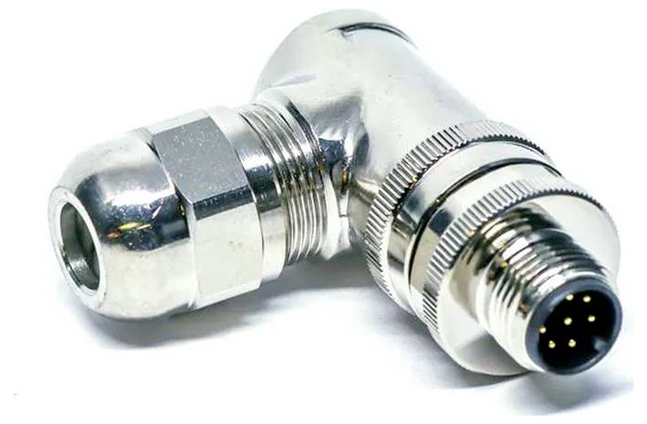 Winkelmetallverbinder mit mehreren Stiften, mit Gewinde und Griffrillen.