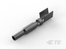 Ein schwarzes Metallobjekt mit zylindrischer Form und rechteckigen Flügeln an einem Ende, möglicherweise ein technisches Bauteil.