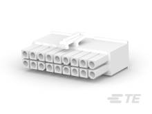 Ein weißer, rechteckiger Stecker mit 16 Löchern, angeordnet in zwei Reihen, geeignet für elektrische Verbindungen oder Verkabelung.