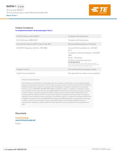 teconnectivity TE Connectivity 864954-1 Package 1St.