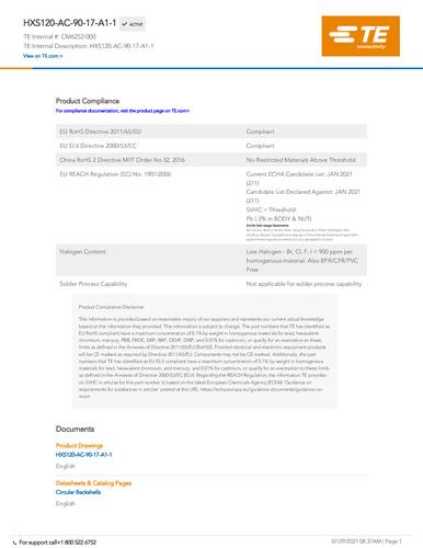 TE Connectivity CM6252-000 1 St. Package