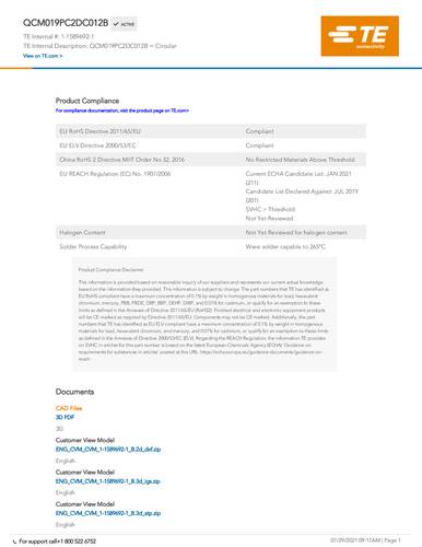 TE Connectivity 1-1589692-1 1 St. Package