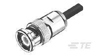 Ein BNC-Stecker an einem Kabel. Der Stecker hat ein metallisches Gehäuse und wird oft für Video- und Netzwerksignale verwendet.