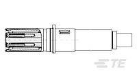 Technische Zeichnung eines Steckverbinders mit Stiften und Verschlussmechanismus, seitliche Ansicht.
