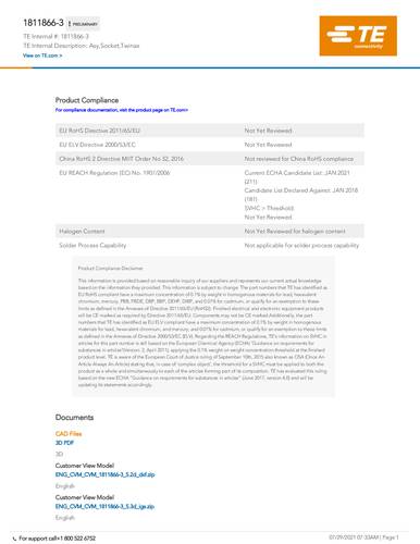 teconnectivity TE Connectivity 1811866-3 Package 1St.