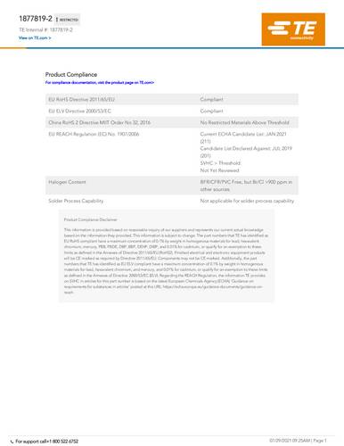 TE Connectivity 1877819-2 1 St. Package