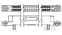 Technische Zeichnung eines abstrakten architektonischen Grundrisses mit geometrischen Formen und Linien, darunter Kreise und Rechtecke.