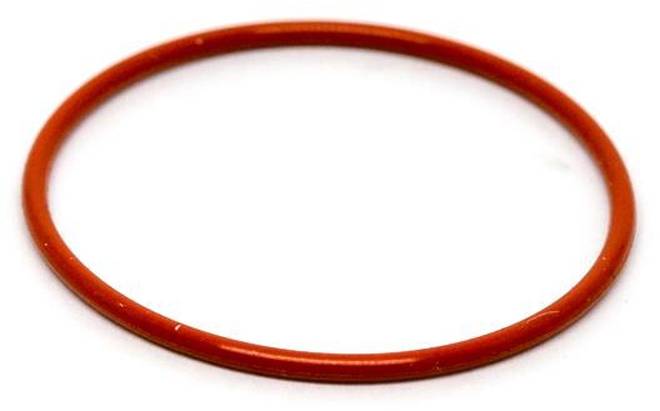 Ein rotes, kreisförmiges Gummi-O-Ring, verwendet als Dichtung oder Dichtring in mechanischen Anwendungen.