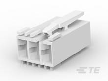 Ein weißer Kunststoffstecker mit drei Kammern, geeignet für elektrische Verbindungen.