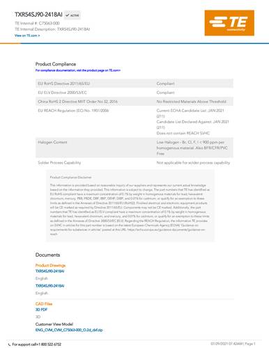 teconnectivity TE Connectivity C75063-000 Package 1St.