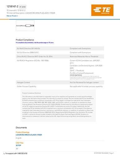 teconnectivity TE Connectivity 1218147-2 Package 1St.