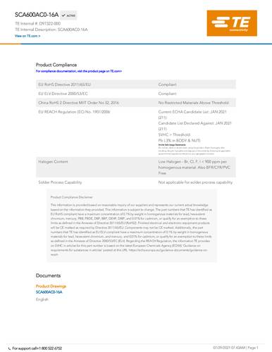 teconnectivity TE Connectivity D97322-000 Package 1St.