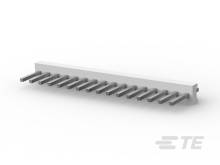 Ein flacher, rechteckiger Metallstecker mit mehreren parallelen Pins; dient zur elektrischen Verbindung in elektronischen Baugruppen.