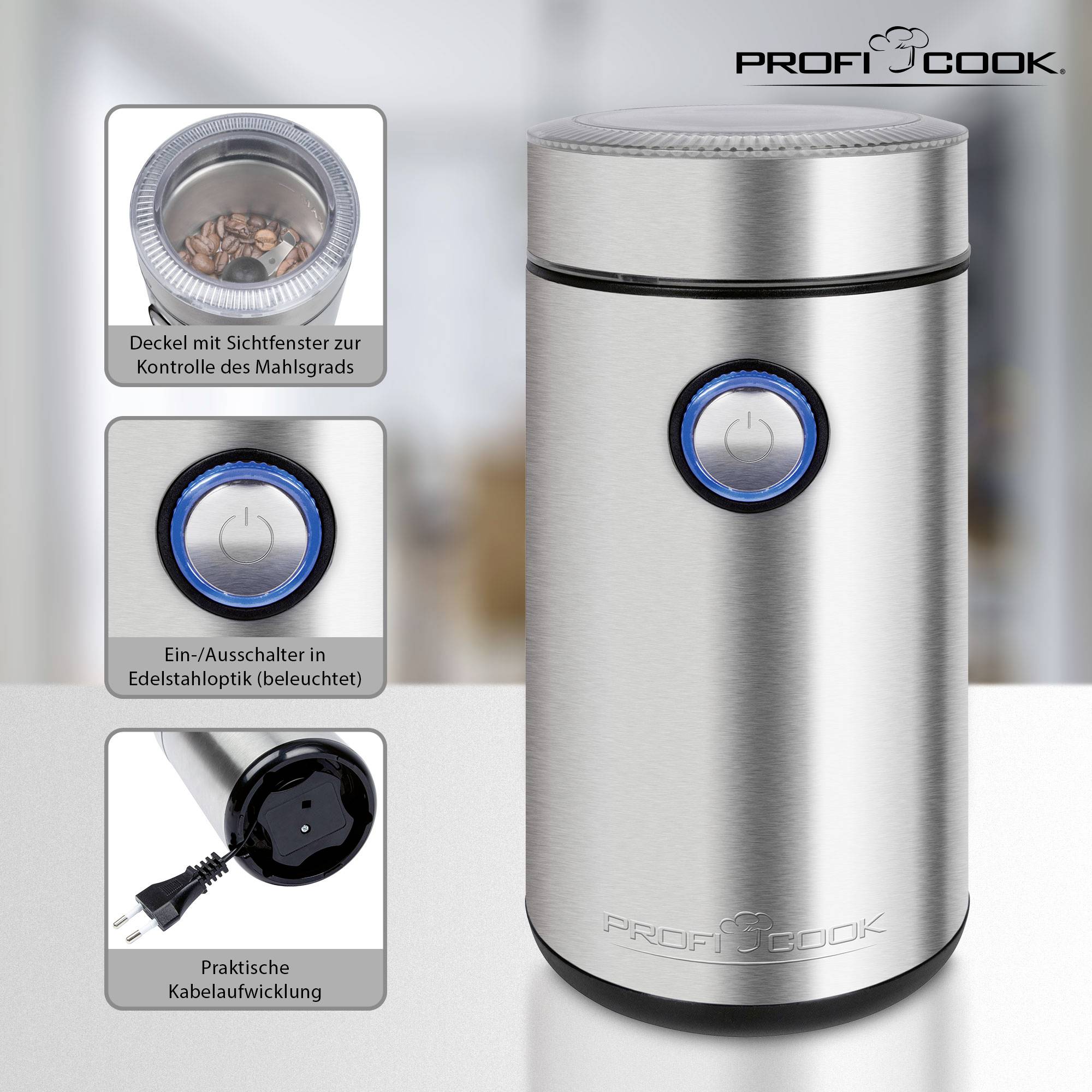 Profi Cook PC-KSW 1216 501216 Kaffeemühle Edelstahl Edelstahl-Schlagmesser