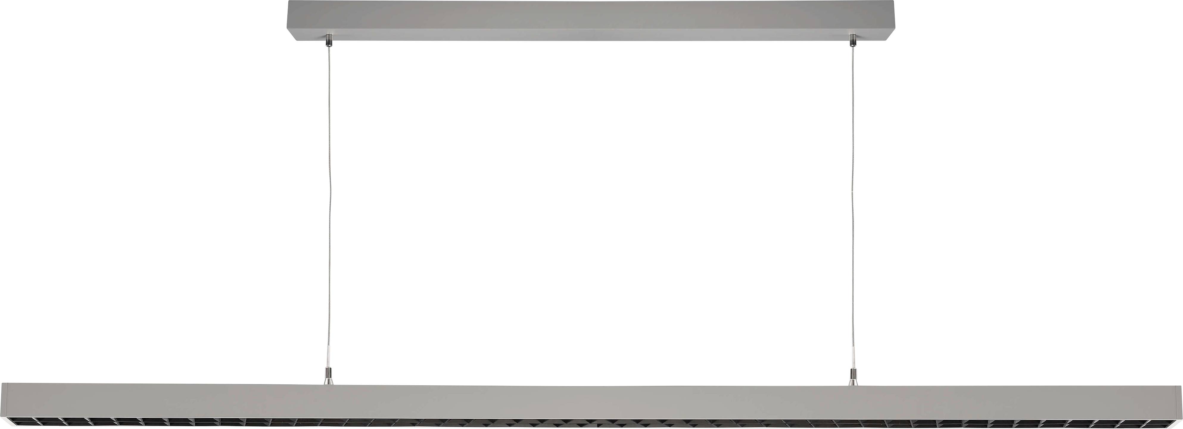 Hängelampe mit rechteckigem, modernem Design und zwei dünnen Kabeln. Geeignet für Schreibtische oder Esstische.