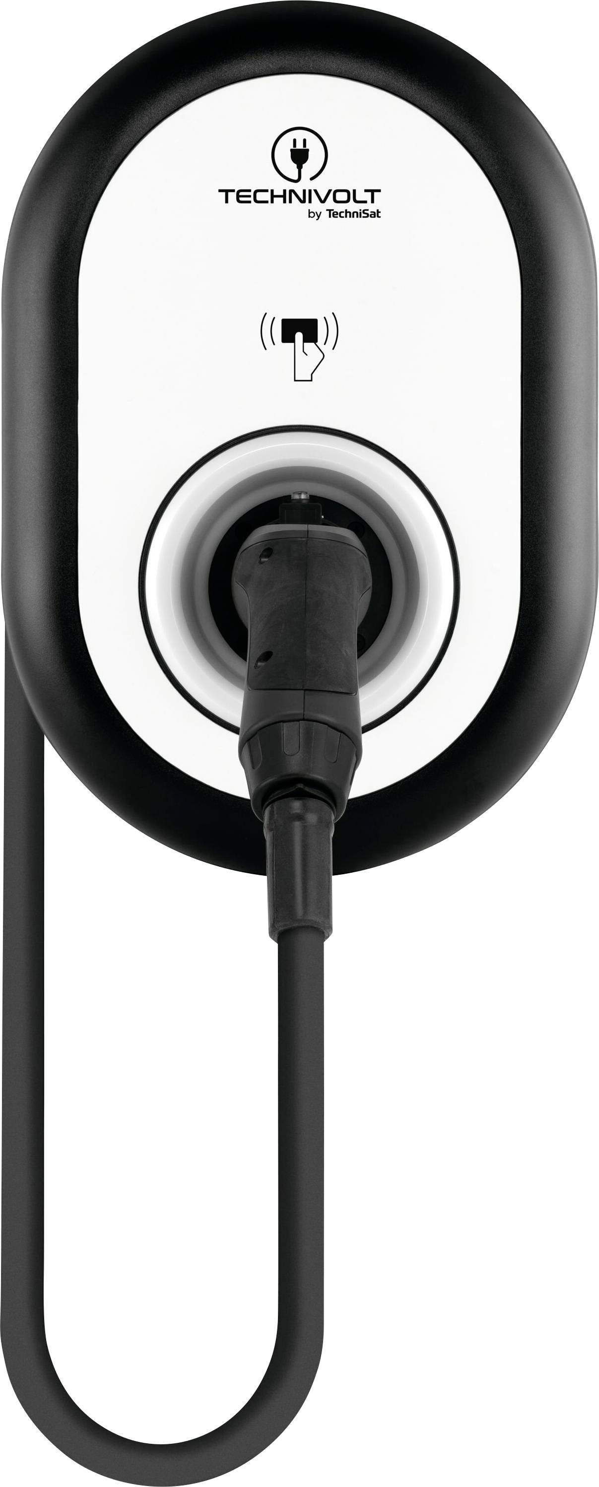 Ladestation für Elektrofahrzeuge mit schwarzem Kabel und dem Logo 'Technivolt'.