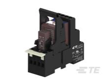 Ein schwarzer elektrischer Schütz, seitlich abgebildet, mit mehreren Beschriftungen und Anschlüssen, für industrielle Anwendungen geeignet.