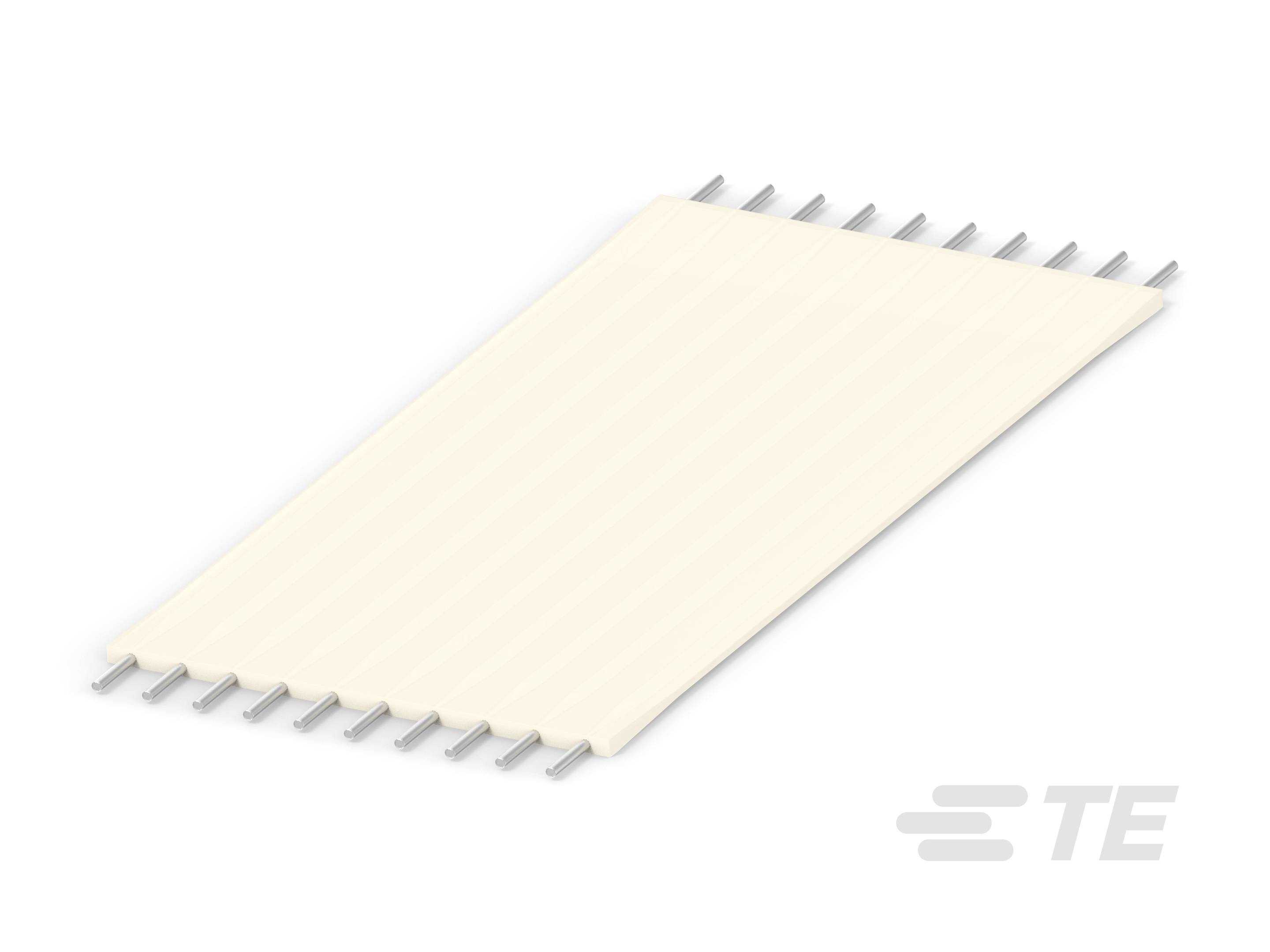 Flachbandkabel mit mehreren parallelen Leitern, beige, metallische Kontakte an den Enden. Eignet sich für elektronische Verbindungen.